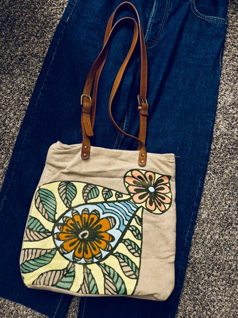 Amy Butler Kalencom Floral Canvas Tote Boho Bag
